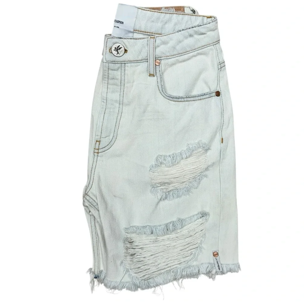 One Teaspoon Longline Trucker Denim Shorts, Size 26, NWT, White Ripped Shorts